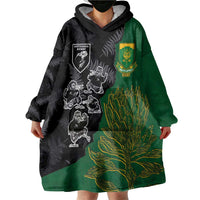 Custom Aotearoa South Africa Rugby Freedom Cup Wearable Blanket Hoodie Kiwi Warriors Haka with King Protea Symbol - Wonder Print Shop