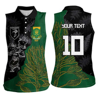 Custom Aotearoa South Africa Rugby Freedom Cup Women Sleeveless Polo Shirt Kiwi Warriors Haka with King Protea Symbol - Wonder Print Shop