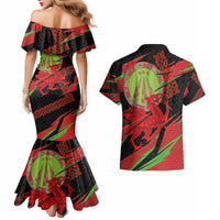 Welsh Celtic-Awen Couples Matching Mermaid Dress and Hawaiian Shirt Wales Y Ddraig Goch with Celtic Knot Sporty - Wonder Print Shop