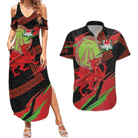 Welsh Celtic-Awen Couples Matching Summer Maxi Dress and Hawaiian Shirt Wales Y Ddraig Goch with Celtic Knot Sporty - Wonder Print Shop