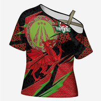 Welsh Celtic-Awen Cross Shoulder Shirt Wales Y Ddraig Goch with Celtic Knot Sporty - Wonder Print Shop