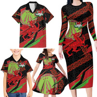 Welsh Celtic-Awen Family Matching Long Sleeve Bodycon Dress and Hawaiian Shirt Wales Y Ddraig Goch with Celtic Knot Sporty - Wonder Print Shop