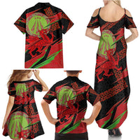 Welsh Celtic-Awen Family Matching Summer Maxi Dress and Hawaiian Shirt Wales Y Ddraig Goch with Celtic Knot Sporty - Wonder Print Shop