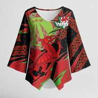 Welsh Celtic-Awen Kimono Sleeve Blouse Wales Y Ddraig Goch with Celtic Knot Sporty - Wonder Print Shop