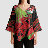 Welsh Celtic-Awen Kimono Sleeve Blouse Wales Y Ddraig Goch with Celtic Knot Sporty - Wonder Print Shop