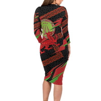 Welsh Celtic-Awen Long Sleeve Bodycon Dress Wales Y Ddraig Goch with Celtic Knot Sporty - Wonder Print Shop