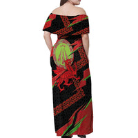 Welsh Celtic-Awen Off Shoulder Maxi Dress Wales Y Ddraig Goch with Celtic Knot Sporty - Wonder Print Shop