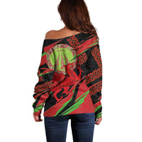 Welsh Celtic-Awen Off Shoulder Sweater Wales Y Ddraig Goch with Celtic Knot Sporty - Wonder Print Shop