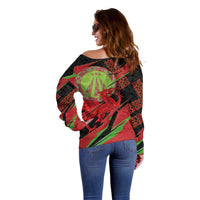 Welsh Celtic-Awen Off Shoulder Sweater Wales Y Ddraig Goch with Celtic Knot Sporty - Wonder Print Shop