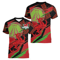 Welsh Celtic-Awen Women V-Neck T-Shirt Wales Y Ddraig Goch with Celtic Knot Sporty - Wonder Print Shop