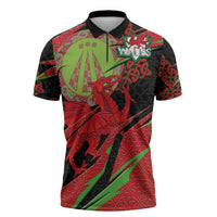 Welsh Celtic-Awen Zipper Polo Shirt Wales Y Ddraig Goch with Celtic Knot Sporty - Wonder Print Shop