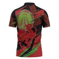 Welsh Celtic-Awen Zipper Polo Shirt Wales Y Ddraig Goch with Celtic Knot Sporty - Wonder Print Shop