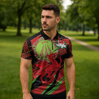Welsh Celtic-Awen Zipper Polo Shirt Wales Y Ddraig Goch with Celtic Knot Sporty - Wonder Print Shop