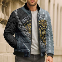 Brittany Triskele Celtic Bomber Puffer Jacket Silver and Gold Sporty Style - Wonder Print Shop