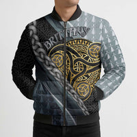 Brittany Triskele Celtic Bomber Puffer Jacket Silver and Gold Sporty Style - Wonder Print Shop