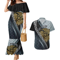 Brittany Triskele Celtic Couples Matching Mermaid Dress and Hawaiian Shirt Silver and Gold Sporty Style - Wonder Print Shop