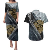 Brittany Triskele Celtic Couples Matching Puletasi and Hawaiian Shirt Silver and Gold Sporty Style - Wonder Print Shop