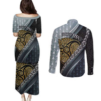 Brittany Triskele Celtic Couples Matching Puletasi and Long Sleeve Button Shirt Silver and Gold Sporty Style - Wonder Print Shop