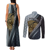 Brittany Triskele Celtic Couples Matching Tank Maxi Dress and Long Sleeve Button Shirt Silver and Gold Sporty Style - Wonder Print Shop
