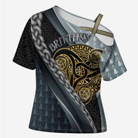Brittany Triskele Celtic Cross Shoulder Shirt Silver and Gold Sporty Style - Wonder Print Shop