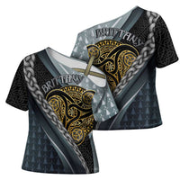 Brittany Triskele Celtic Cross Shoulder Shirt Silver and Gold Sporty Style - Wonder Print Shop