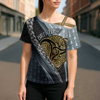 Brittany Triskele Celtic Cross Shoulder Shirt Silver and Gold Sporty Style - Wonder Print Shop