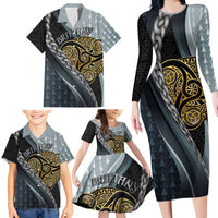 Brittany Triskele Celtic Family Matching Long Sleeve Bodycon Dress and Hawaiian Shirt Silver and Gold Sporty Style - Wonder Print Shop
