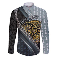 Brittany Triskele Celtic Family Matching Long Sleeve Bodycon Dress and Hawaiian Shirt Silver and Gold Sporty Style - Wonder Print Shop