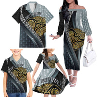 Brittany Triskele Celtic Family Matching Off The Shoulder Long Sleeve Dress and Hawaiian Shirt Silver and Gold Sporty Style - Wonder Print Shop
