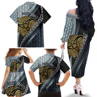 Brittany Triskele Celtic Family Matching Off The Shoulder Long Sleeve Dress and Hawaiian Shirt Silver and Gold Sporty Style - Wonder Print Shop