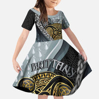 Brittany Triskele Celtic Family Matching Off Shoulder Maxi Dress and Hawaiian Shirt Silver and Gold Sporty Style - Wonder Print Shop