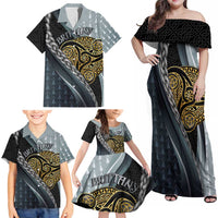Brittany Triskele Celtic Family Matching Off Shoulder Maxi Dress and Hawaiian Shirt Silver and Gold Sporty Style - Wonder Print Shop