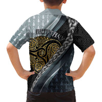 Brittany Triskele Celtic Family Matching Off Shoulder Short Dress and Hawaiian Shirt Silver and Gold Sporty Style - Wonder Print Shop