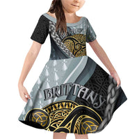 Brittany Triskele Celtic Family Matching Off Shoulder Short Dress and Hawaiian Shirt Silver and Gold Sporty Style - Wonder Print Shop