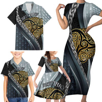 Brittany Triskele Celtic Family Matching Short Sleeve Bodycon Dress and Hawaiian Shirt Silver and Gold Sporty Style - Wonder Print Shop