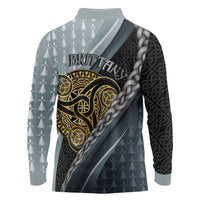 Brittany Triskele Celtic Long Sleeve Polo Shirt Silver and Gold Sporty Style - Wonder Print Shop