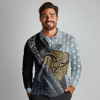 Brittany Triskele Celtic Long Sleeve Polo Shirt Silver and Gold Sporty Style - Wonder Print Shop