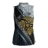Brittany Triskele Celtic Women Sleeveless Polo Shirt Silver and Gold Sporty Style - Wonder Print Shop