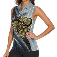 Brittany Triskele Celtic Women Sleeveless Polo Shirt Silver and Gold Sporty Style - Wonder Print Shop