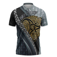 Brittany Triskele Celtic Zipper Polo Shirt Silver and Gold Sporty Style - Wonder Print Shop