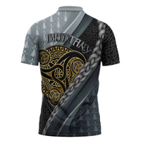 Brittany Triskele Celtic Zipper Polo Shirt Silver and Gold Sporty Style - Wonder Print Shop