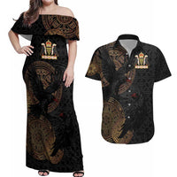 Cornwall Celtic-Chough and Knot Couples Matching Off Shoulder Maxi Dress and Hawaiian Shirt - Wonder Print Shop