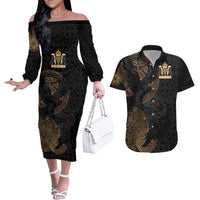 Cornwall Celtic-Chough and Knot Couples Matching Off The Shoulder Long Sleeve Dress and Hawaiian Shirt - Wonder Print Shop