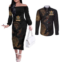 Cornwall Celtic-Chough and Knot Couples Matching Off The Shoulder Long Sleeve Dress and Long Sleeve Button Shirt - Wonder Print Shop