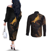 Cornwall Celtic-Chough and Knot Couples Matching Off The Shoulder Long Sleeve Dress and Long Sleeve Button Shirt - Wonder Print Shop