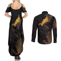 Cornwall Celtic-Chough and Knot Couples Matching Summer Maxi Dress and Long Sleeve Button Shirt - Wonder Print Shop