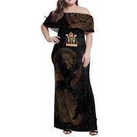 Cornwall Celtic-Chough and Knot Family Matching Off Shoulder Maxi Dress and Hawaiian Shirt - Wonder Print Shop
