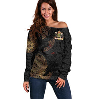 Cornwall Celtic-Chough and Knot Off Shoulder Sweater - Wonder Print Shop