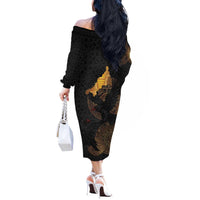 Cornwall Celtic-Chough and Knot Off The Shoulder Long Sleeve Dress - Wonder Print Shop