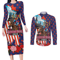 Kentucky Horses Racing 2025 Couples Matching Long Sleeve Bodycon Dress and Long Sleeve Button Shirt Anniversary 151st The Race for the Roses